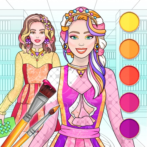 Coloring College GIrls Dress Up